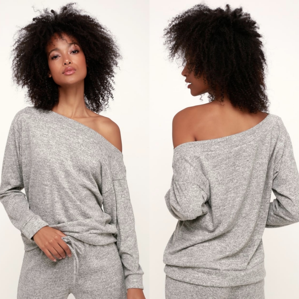 Lulus Cozy Days Asymmetrical Off Shoulder Sweater - Picture 1 of 8